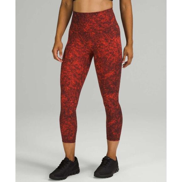 LULULEMON Wunder Train High-Rise Crop 23" Size 18 Denim Wash Autumn Red EUC - Picture 1 of 11